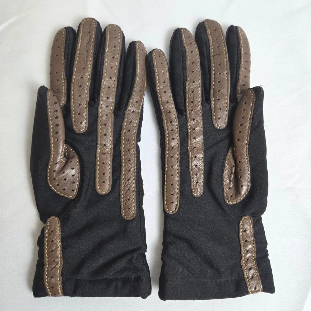 Aris isoToner WarmUps‎ Stretch Driving Gloves Black Brown Chevron One Size Vtg